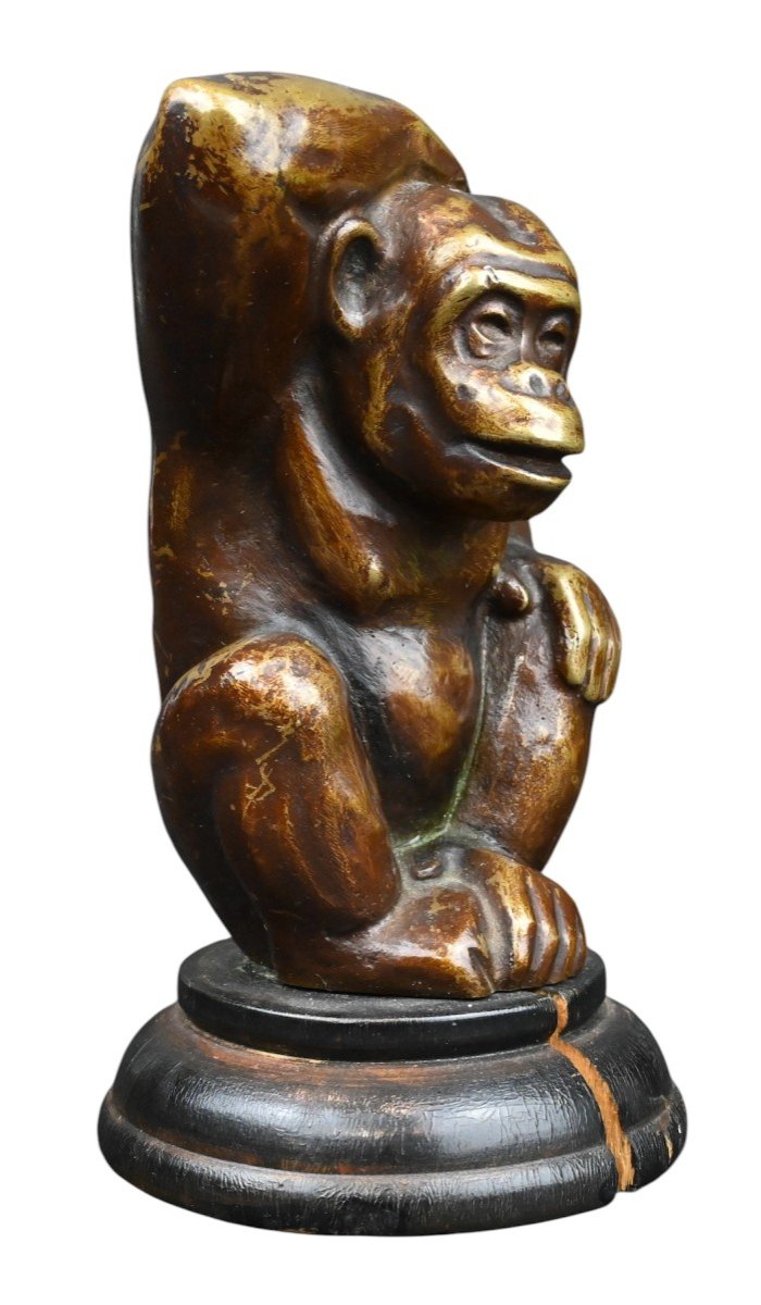 Svend Lindhart - Bronze Monkey On Wood Base - Denmark Mid-20th Century-photo-4